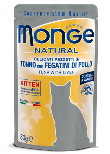 MONGE CAT KITTEN TONNO E FEGATINI DI POLLO BUSTINA 80 GR