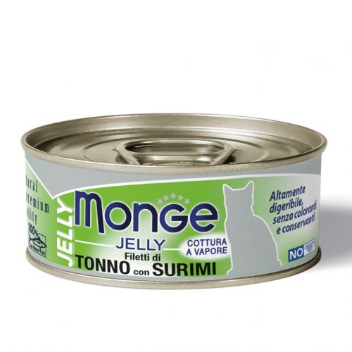 MONGE CAT JELLY FILETTI DI TONNO E SURIMI LATTINA 80 GR