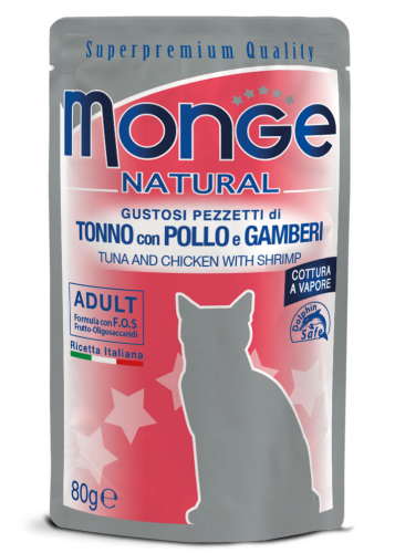 MONGE CAT TONNO POLLO E GAMBERETTI BUSTINA 80 GR