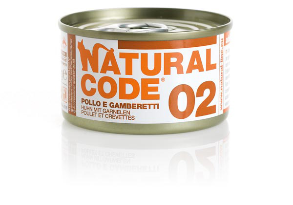NATURAL CODE GATTO POLLO E GAMBERETTI LATTINA 85 GR