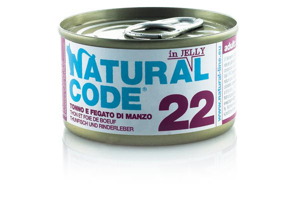 NATURAL CODE GATTO TONNO FEGATO E MANZO JELLY LATTINA 85 GR