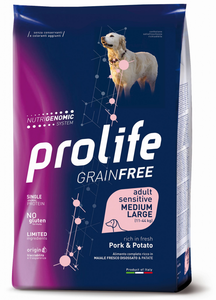 PROLIFE DOG GRAIN FREE ADULT MEDIUM LARGE MAIALE E PATATE 10 KG