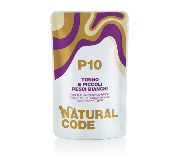 NATURAL CODE GATTO TONNO E PICCOLI PESCI BIANCHI BUSTINA 70 GR