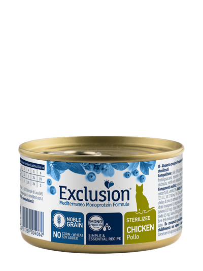 EXCLUSION CAT MEDITERRANEO STERILIZED POLLO LATTINA 85 GR