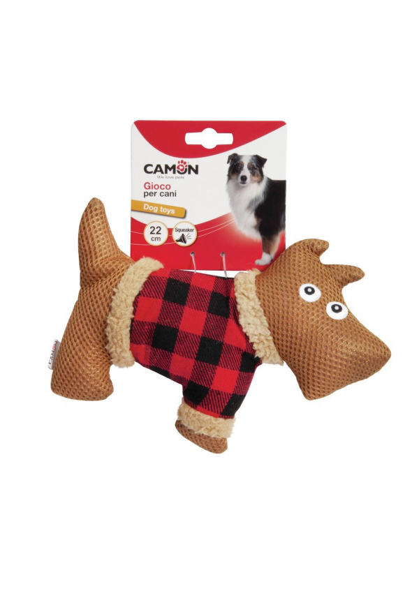 GIOCO CANE CAGNOLINO IN TESSUTO CON SQUEAKER 22 CM