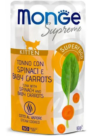 MONGE SUPREME KITTEN TONNO SPINACI E CAROTE BUSTINA 80 GR