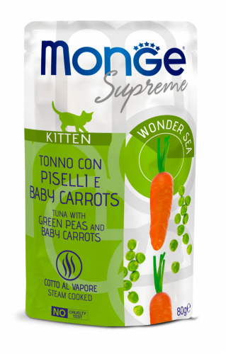MONGE SUPREME KITTEN TONNO PISELLI E CAROTE BUSTINA 80 GR