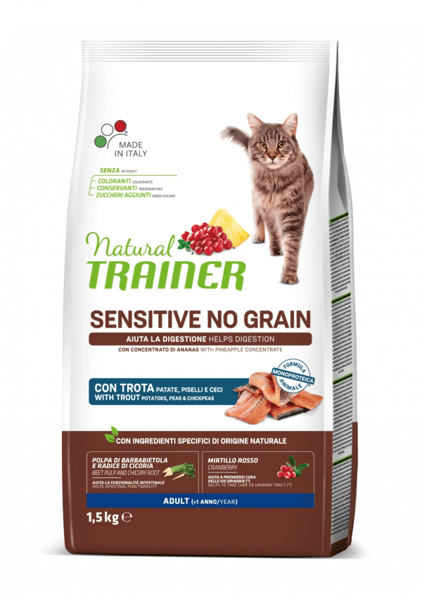 TRAINER NATURAL CAT SENSITIVE NO GRAIN TROTA E PATATE 1,5 KG