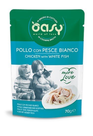 OASY CAT MORE LOVE POLLO E PESCE BIANCO BUSTINA 70 GR