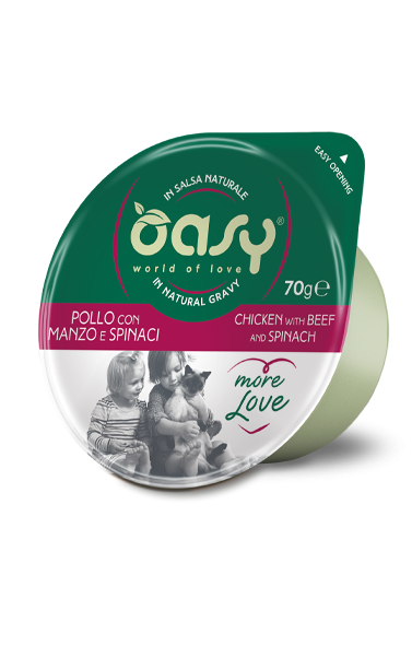 OASY CAT MORE LOVE POLLO MANZO E SPINACI CUP 70 GR