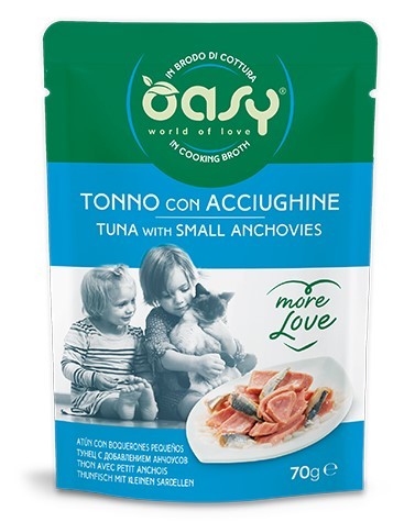 OASY CAT MORE LOVE TONNO E ACCIUGHE BUSTINA 70 GR