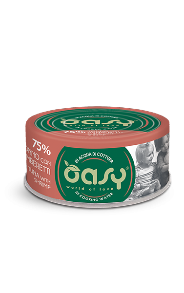OASY CAT MORE LOVE TONNO E GAMBERETTI LATTINA 70 GR