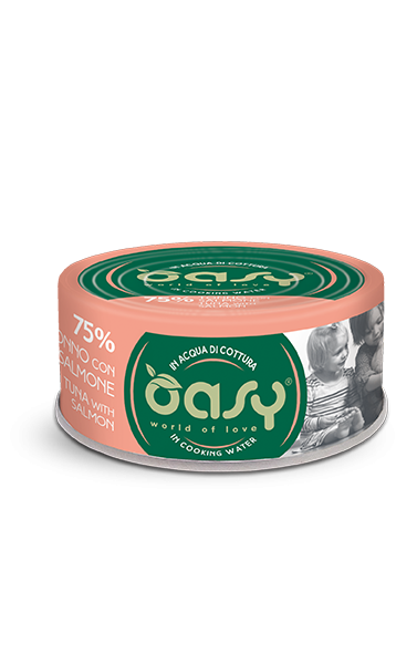OASY CAT MORE LOVE TONNO E SALMONE LATTINA 70 GR