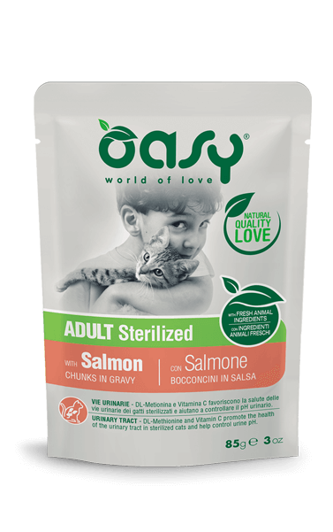 OASY CAT BOCCONCINI STERILIZED SALMONE BUSTINA 85 GR