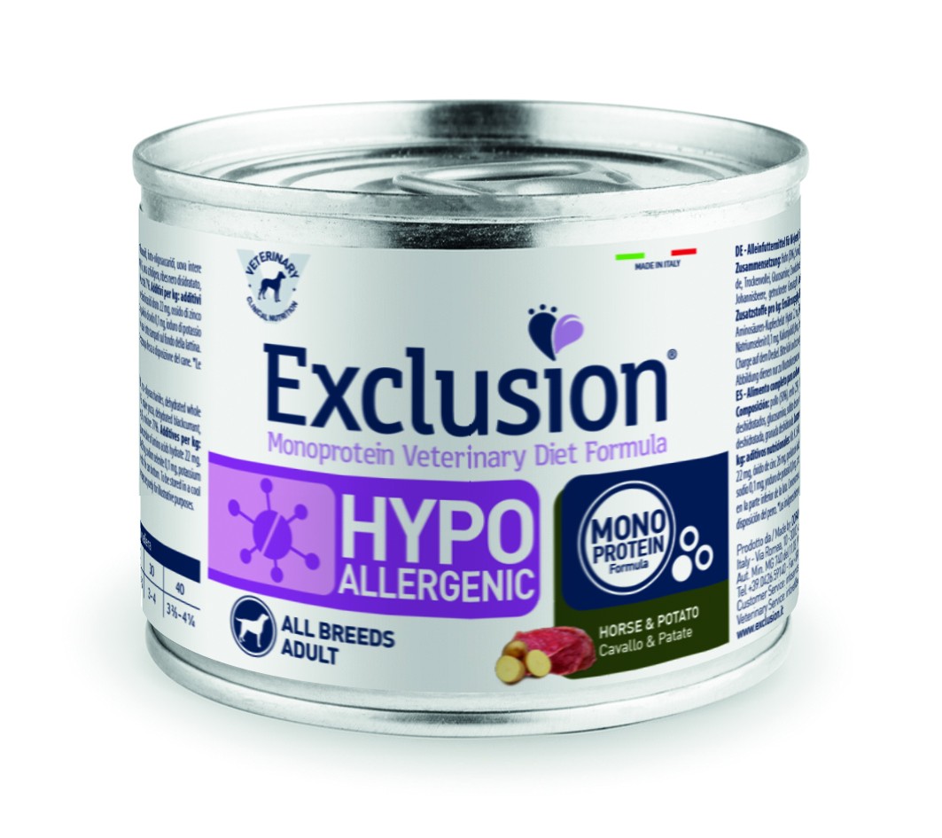 EXCLUSION DOG HYPO CAVALLO E PATATE LATTINA 200 GR