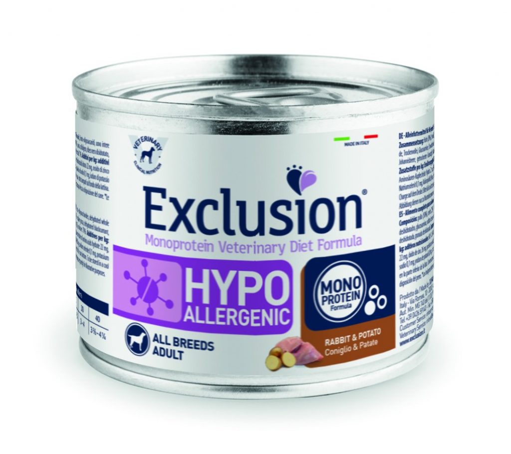 EXCLUSION DOG HYPO CONIGLIO E PATATE LATTINA 200 GR