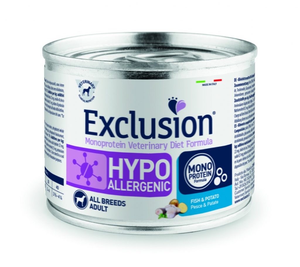 EXCLUSION DOG HYPO PESCE E PATATE LATTINA 200 GR
