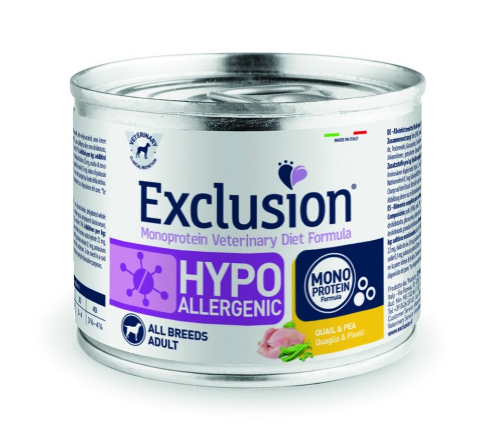 EXCLUSION DOG HYPO QUAGLIA E PISELLI LATTINA 200 GR