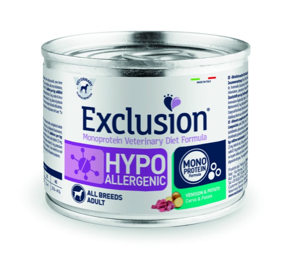 EXCLUSION DOG HYPO CERVO E PATATE LATTINA 200 GR