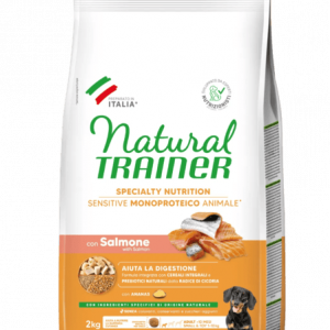 Natural Trainer Cane Salmone e Cereali Monoproteico Adult Small e Toy Mini 2 Kg (1)