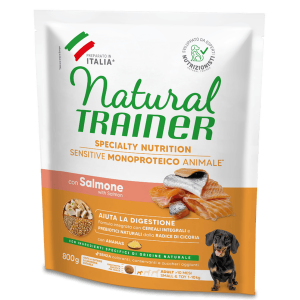 Natural Trainer Cane Salmone e Cereali Monoproteico Adult Small e Toy Mini 800 Gr (1)