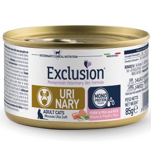EXCLUSION CAT URINARY MAIALE PISELLI E RISO 85 GR