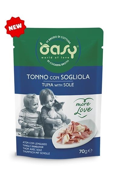 OASY CAT MORE LOVE TONNO E SOGLIOLA BUSTINA 70 GR
