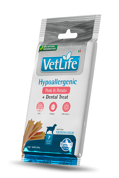 VET LIFE DOG SNACK HYPO MAIALE E PATATE ADULT MEDIO MAXI 110 GR