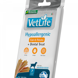 VET LIFE DOG SNACK HYPO PESCE E PATATE ADULT MEDIO MAXI 110 GR