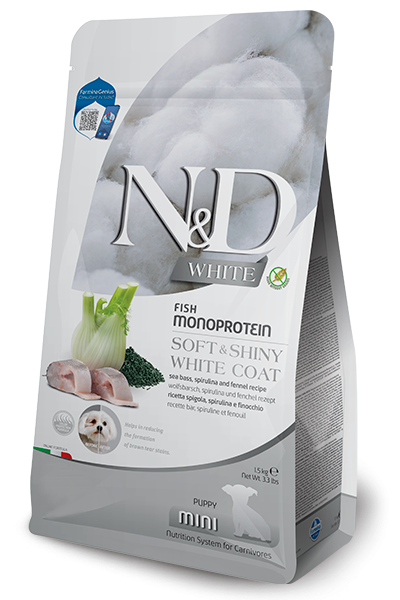 ND DOG WHITE SPIGOLA SPIRULINA E FINOCCHIO PUPPY MINI 1,5 KG