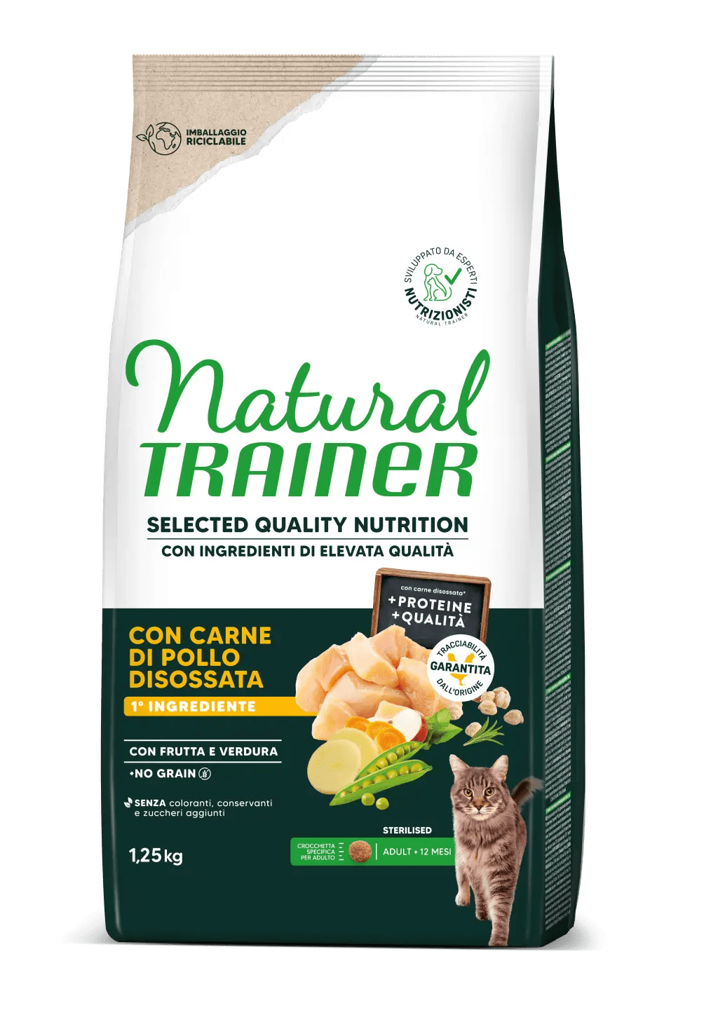 TRAINER NATURAL SELECTED CAT STERILIZED NO GRAIN POLLO 1,25 KG