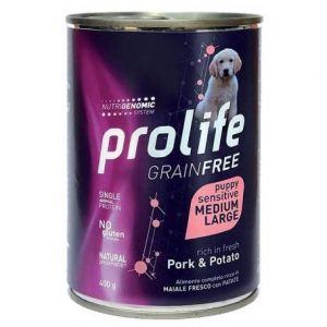 PROLIFE CANI CUCCIOLI PUPPY MEDIUM LARGE MAIALE E PATATE LATTINA 400 GR