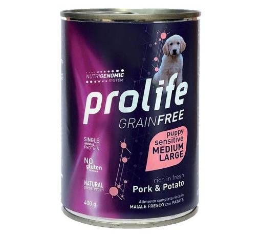 PROLIFE CANI CUCCIOLI PUPPY MEDIUM LARGE MAIALE E PATATE LATTINA 400 GR