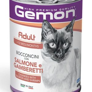 Gemon Cat Adult Bocconcini Salmone Gamberetti Lattina 415 Gr