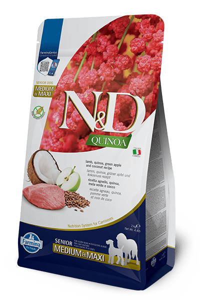 N&D Cane Quinoa Senior Agnello Mela Verde E Cocco Medio Maxi 2 Kg (1)