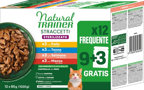 Natural Trainer Gatto Multipack Sterilized Straccetti Mix 12 Bustine 85 Gr (1)