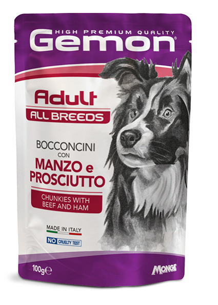 Gemon Cane Bocconcini Con Manzo E Prosciutto Adult Busta 100 Gr